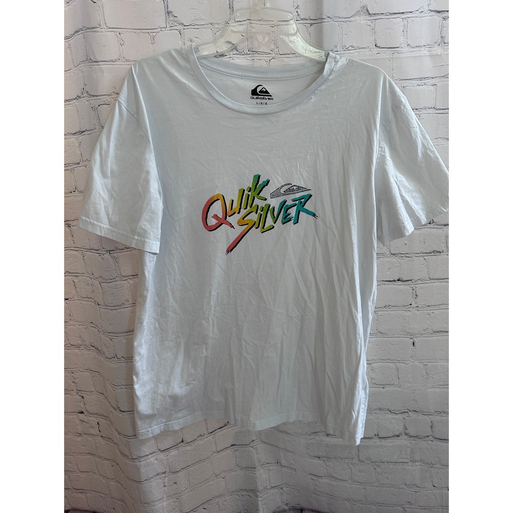 Quiksilver Graphic T-Shirt Regular Fit Short Sleeve Casual White L‎